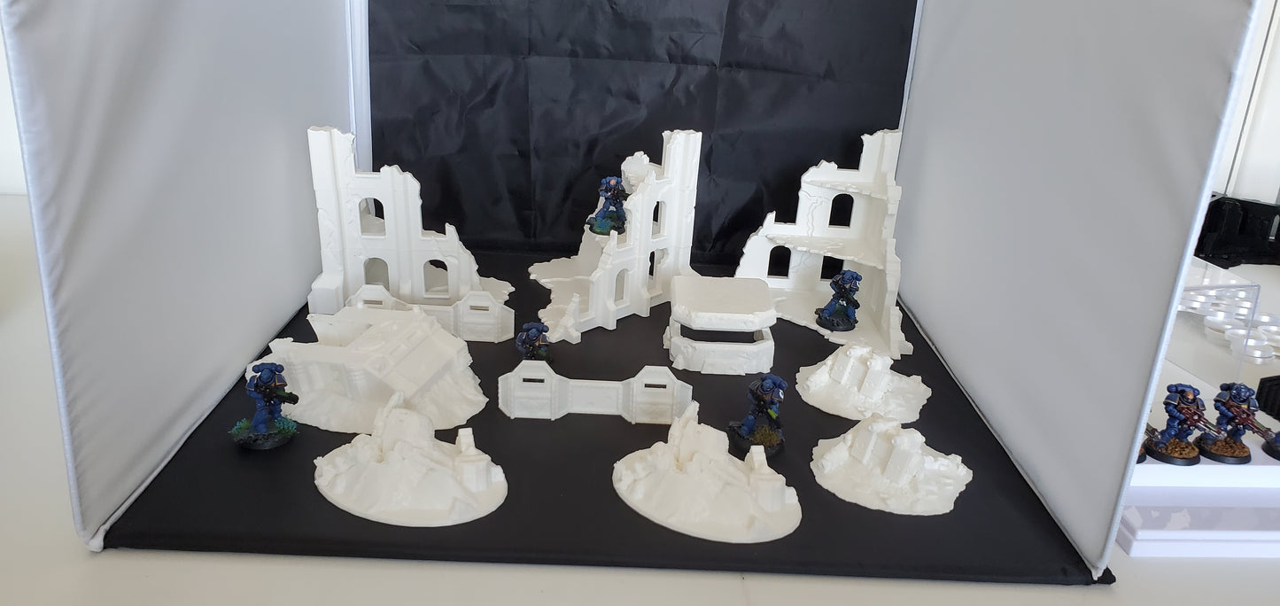 warhammer 40k terrain Different Buildings Bunkers DefenceWalls Wreaked Vehicles