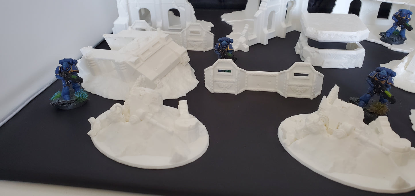 warhammer 40k terrain Different Buildings Bunkers DefenceWalls Wreaked Vehicles
