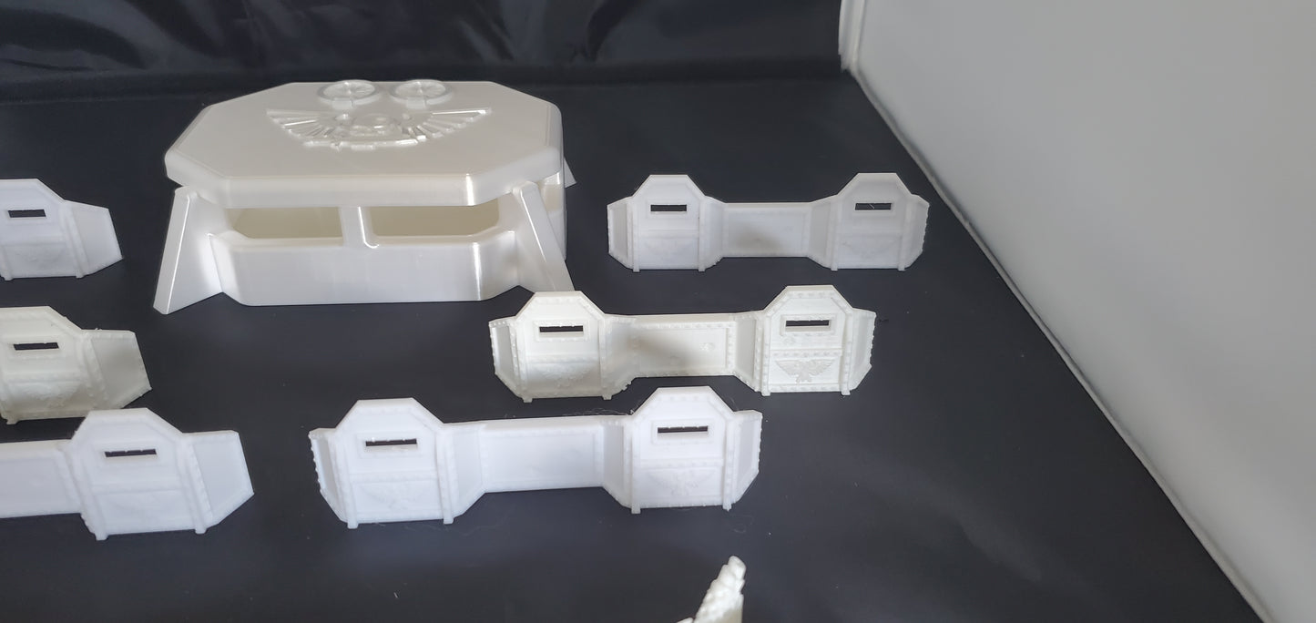Bunker hq barriers and wreaked vehicles for miniture gaming 40k