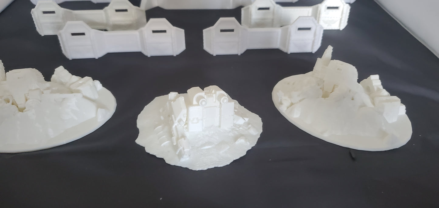 Bunker hq barriers and wreaked vehicles for miniture gaming 40k