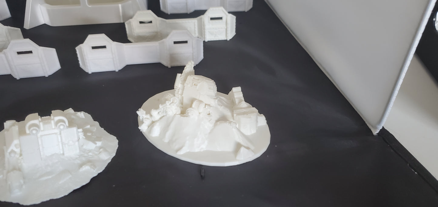 Bunker hq barriers and wreaked vehicles for miniture gaming 40k