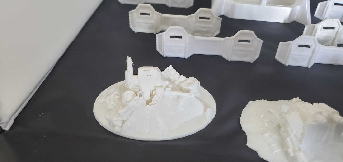 Bunker hq barriers and wreaked vehicles for miniture gaming 40k