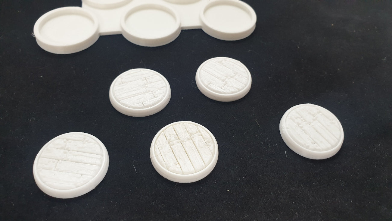 3 - 25mm movement trays with 15 wooden floor affect bases for 40k age of sigmar lotr in white
