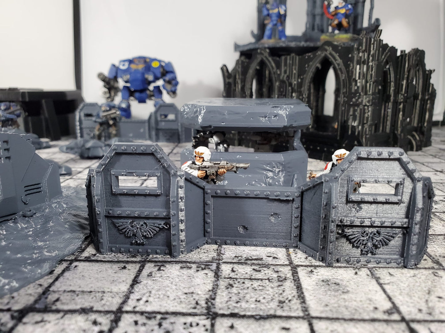 Terrain for mini gaming like warhammer scenery fortifications sandbags wreaked vehicles buildings