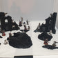 terrain scenery in black can be used for any minuture gaming 2 buildings 3 sandbags 1 wreaked rhino 2 wreaked dreadnought ruins