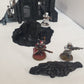 terrain scenery in black can be used for any minuture gaming 2 buildings 3 sandbags 1 wreaked rhino 2 wreaked dreadnought ruins